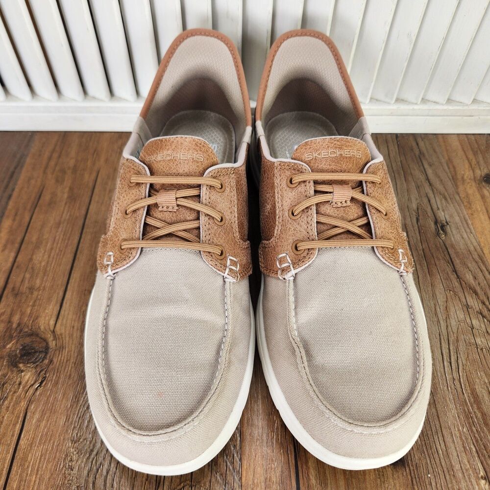 Skechers Slip-Ins On-The-Go Flex Palmilla Boat Shoes Women's 9 Taupe Hands Free - Picture 8 of 11